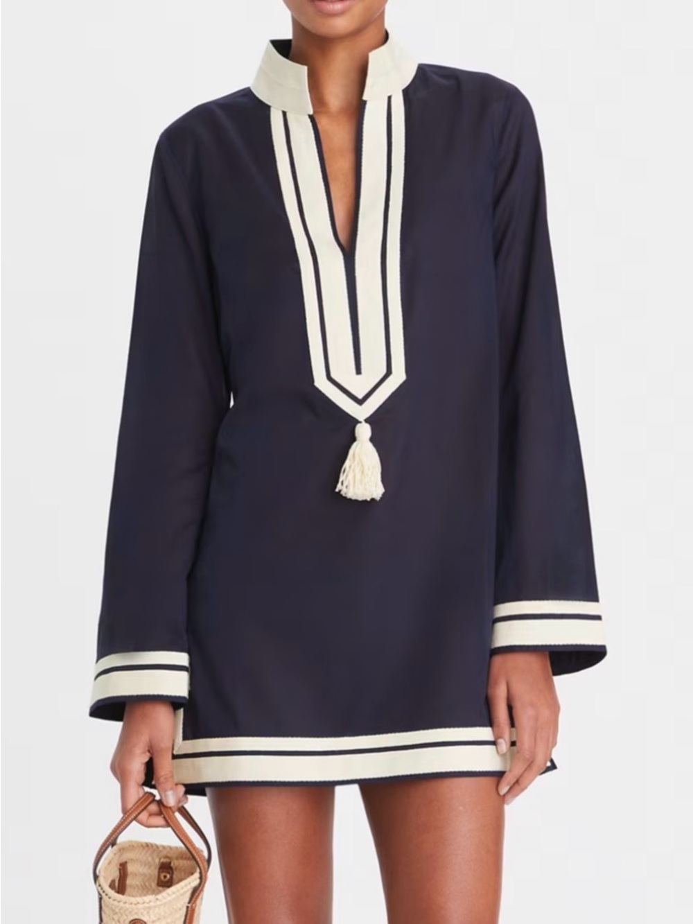 Tory Burch Navy and Cream Tassel Tunic Swim Cover-Up - Picture 3 of 7